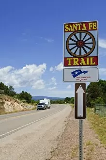 Images Dated 10th July 2008: Santa Fe Trail sign near Pecos, New Mexico, United States of America, North America