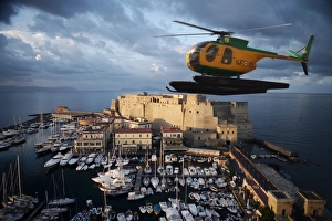 Aviation Prints: Santa Lucia and Coast Guard helicopter at dawn, Naples, Campania, Italy, Europe