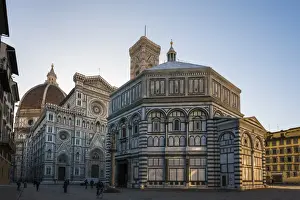 Florence Prints: Santa Maria del Fiore cathedral and Battistero San Giovanni at sunrise