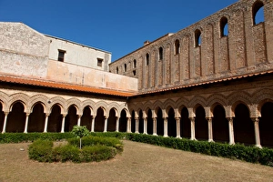 Cloister Prints: Santa Maria Nuova Cathedral, the cloister, Monreale, Palermo, Sicily, Italy, Europe