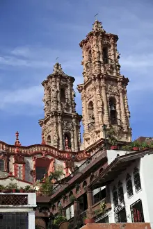 Colonial Town Prints: Santa Prisca Church, Taxco, colonial town well known for its silver markets