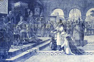 Creativity Prints: Sao Bento railway station, Azulejos representing Egas Moniz (o Aio