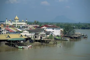 Sarawak Prints: The Sarawak River with the State Mosque beyond at Kuching