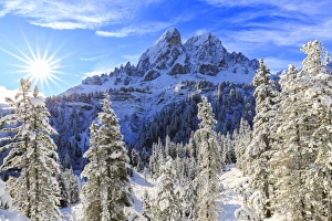 Sass De Putia Prints: Sass de Putia and forest after a snowfall, Funes Valley, Sudtirol (South Tyrol), Dolomites