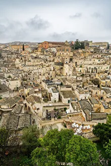 Overcast Sky Prints: Sassi di Matera, UNESCO World Heritage Site, Basilicata, Italy, Europe