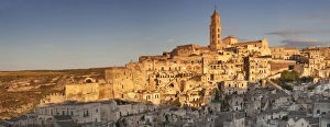 Puglia Prints: Sasso Barisano and cathedral at sunset, UNESCO World Heritage Site, Matera, Basilicata