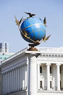 Art And Craft Prints: Satue of a blue globe with doves of peace, Maidan Nezalezhnosti (Independence Square)