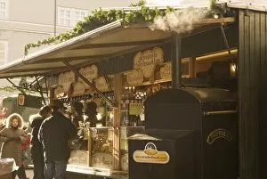 Sausage, hot wine, hot potato and snack stand at Historical Salzburg Christkindlmarkt