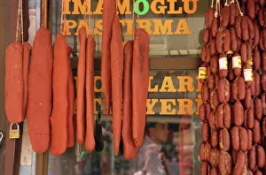 Hanging Prints: Sausages and local pastrami, Kaysari, Anatolia, Turkey, Asia Minor, Eurasia