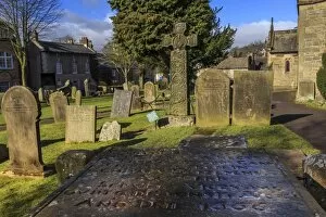 Grave Collection: Saxon Cross and Plague victims table tomb (Catherine Mompesson), Eyam Church, Plague Village