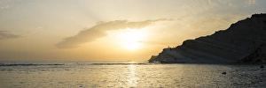 Scala dei Turchi silhouetted at sunset, Realmonte, Agrigento, Sicily, Italy, Mediterranean, Europe