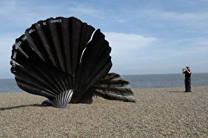 Images Dated 13th July 2007: The Scallop sculpture by Maggie Hambling on the beach at Aldeburgh, Suffolk