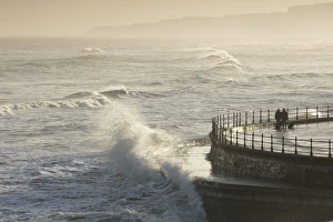Defence Prints: Scarborough South Bay rough seas and sea defences, Scarborough, North Yorkshire, Yorkshire