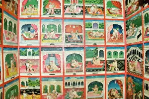 Images Dated 22nd January 2000: Scenes from the Kama Sutra in a cupboard in the Juna Mahal fort