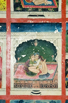 Scenes from the Kama Sutra from cupboard in the Juna Mahal fort