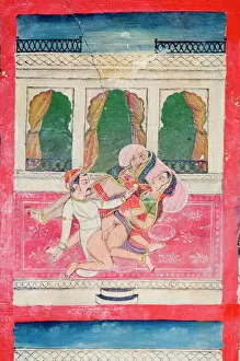 Images Dated 16th January 2000: Scenes from the Kama Sutra from cupboard in the Juna Mahal fort