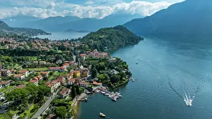Roads Prints: Scenic view of Enno with lake, boats