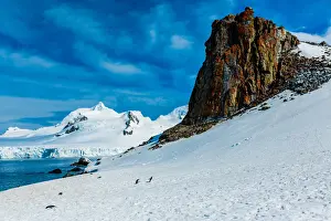 Scenic view of the glacial ice and floating icebergs in Antarctica