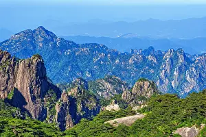 Experiences Prints: Scenic view of Huangshan Mountains showcasing rugged peaks and lush greenery in Anhui Province