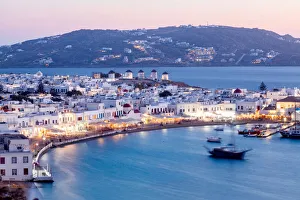 Nautical Vessel Prints: Scenic view over Mykonos town, Mykonos island, Cyclades, Aegean Sea, Greek Islands