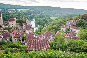 Charm Prints: Scenic view of Saint-Cirq-Lapopie village in the Lot department of France during late afternoon