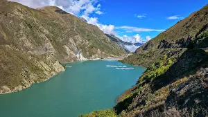 Ecosystems Prints: Scenic view of Smotrovaya Ploshchadka artificial lake at the border of South Ossetia and North Ossetia in Russia