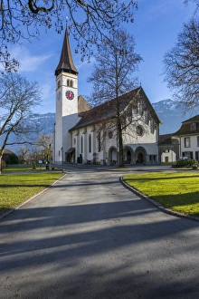 Interlaken Prints: Schlosskirche Interlake, Interlaken, Jungfrau region, Bernese Oberland, Swiss Alps