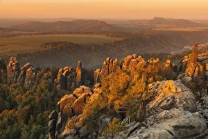 Saxony Prints: Schrammstein rock view at sunrise
