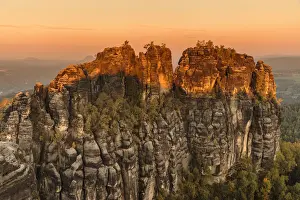 Saxony Prints: Schrammsteine Rocks at sunrise, Elbsandstein Mountains, Saxony Switzerland National Park