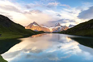 Grindelwald Prints: Schreckhorn mountain and Bachalpsee lake at sunset, Grindelwald, Bernese Oberland