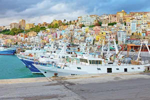 Waterfront Dining Prints: Sciacca harbour, Sciacca, Agrigento district, Sicily, Italy, Mediterranean, Europe