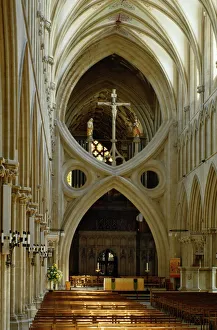 Cathedrals Prints: Scissor arch in Wells Cathedral, Somerset, England, United Kingdom, Europe