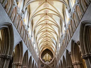 Wells Prints: Scisssor arch and ceiling, The Cathedral, Wells, Somerset, England, United Kingdom, Europe