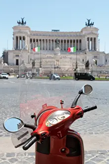 Parked Prints: Scooter parked in Piazza Venezia with the Victor Emmanuel Monument