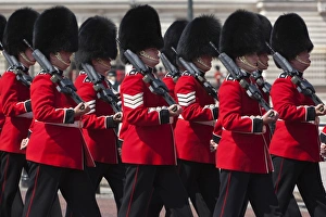 Uniform Prints: Scots Guards marching past Buckingham Palace, Rehearsal for Trooping the Colour