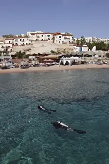 Red Sea Prints: Scuba divers enjoy the clear Red Sea waters at Sharks Bay, Sharm el-Sheikh