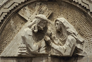 Sculpture at the 4th Station of the Cross on the Via Dolorosa, in the Old City of Jerusalem Sculpture at the 4th Station of the Cross on the Via Dolorosa, in the Old City of Jerusalem