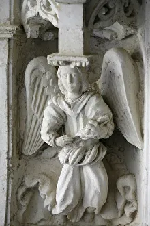 Fontevraud Prints: Sculpture in cloister, Fontevraud Abbey, Fontevraud, Maine-et-Loire, France, Europe