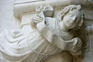 Sculpture in the cloister, St. Gatien Cathedral, Tours, Indre-et-Loire, France, Europe