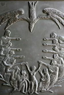 Images Dated 20th May 2000: Sculpture depicting Pentecost on the door of the Annunciation Basilica, Nazareth, Galilee