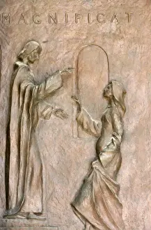 Depiction Prints: Sculpture depicting the Visitation with Mary and Elizabeth on the door of