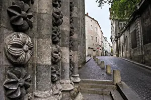 Floral Prints: Sculpture detail on doorpost of north portal at Saint-Etienne Cathedral in Cahors, France