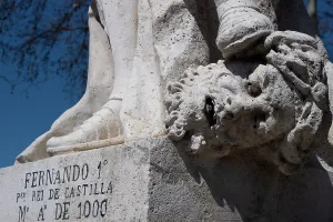 Renaissance Prints: Detail of a sculpture of Fernando 1st in Plaza de Oriente, near the Palace, Madrid, Spain