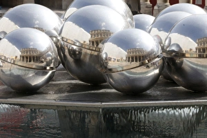 Mirror Prints: Sculpture fountain by Pol Bury at the Royal Palace, Paris, France, Europe