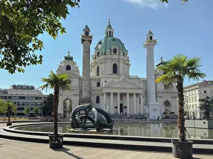 Vienna Prints: Sculpture by Henry Moore placed near Karlskirche in Vienna
