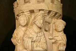 Images Dated 13th April 2000: Sculpture of Lazarus and the rich man in the cloister of Cadouin Abbey, Cadouin, Dordogne