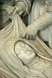 Virgin Mary Prints: Detail of sculpture of Marys entombment, Saint-Pierre de Solesmes Abbey church