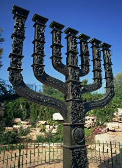 Sculpture of Menorah near the Knesset in Jerusalem, Israel, Middle East