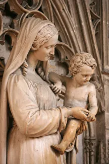 Virgin And Child Prints: Sculpture in St. Andrews cathedral, Bordeaux, Gironde, Aquitaine, France, Europe