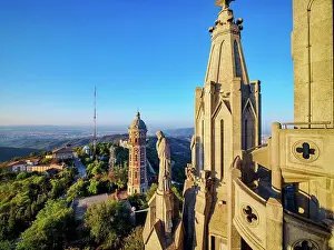 Architectural Marvels Prints: Sculpture at the Temple Expiatori del Sagrat Cor and Torre de les Aigues de Dos Rius